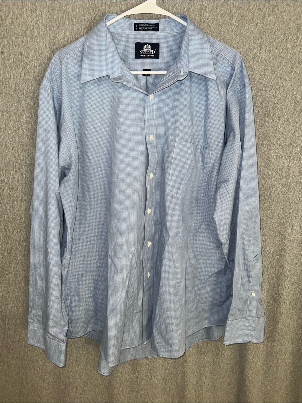 Stafford Mens Blue Micro-Pattern Wrinkle Free Dress Shirt 17.5 36 Long Sleeve